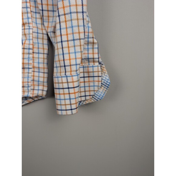 Johnston & Murphy Button Down Shirt Men's M Plaid Orange Blue Long Sleeve Preppy - Picture 6 of 12